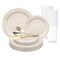 Ivory with Gold Vintage Rim Round Disposable Plastic Wedding Value Set (20 Settings)